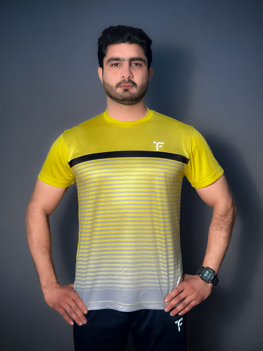 Summer Half Sleeve Grey Nero Stripe T-Shirt in Lemon Yellow| Tyfit TyFit