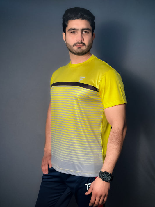 Summer Half Sleeve Grey Nero Stripe T-Shirt in Lemon Yellow| Tyfit TyFit