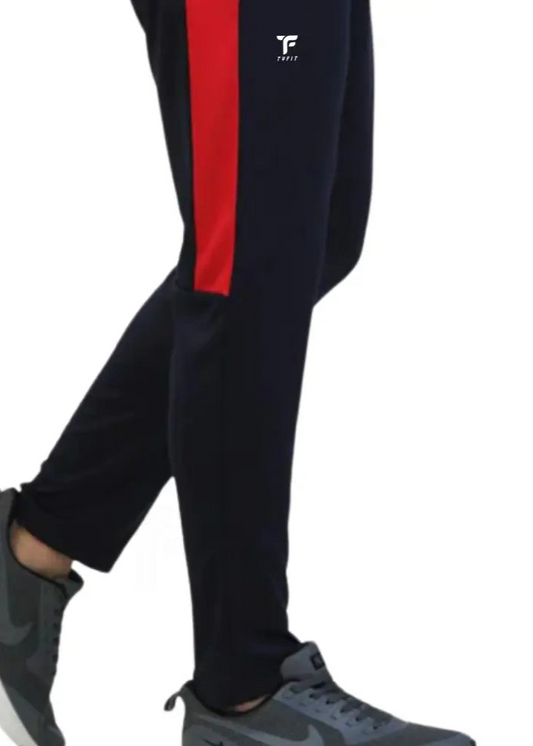 Men Classic Red Half Side Stripe Trouser In Navy blue tyfit