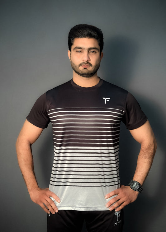 Men New Summer Grey  stripe  on black tyfit