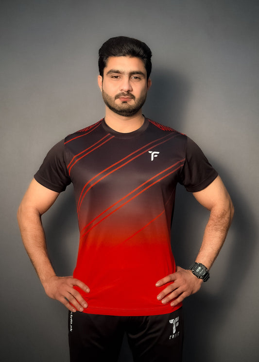 Men Premium class t shirt in red front two stripe tyfit