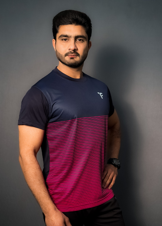 Summer Half Sleeve Purple Nero stripe  T shirt in Navy Blue tyfit